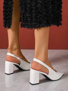 Giày sandal cao gót mũi nhọn màu trơn, giày Mary Jane đế dày có nơ, giày bít mũi đa năng cho nữ, mùa xuân/hè. - trắng - Xem 4
