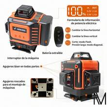 Nivel Láser Autonivelante 360° 16 Líneas Verdes Con Trípode y 2 Baterías Remoto Control - Negro - Ver 10