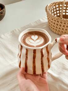 1pc Ins-Style Striped Ceramic Mug, Dishwasher & Reusable, 400ml Coffee Cup, Suitable For Living Room/Bedroom/Office, Ideal Gift For Family, Friends, Couples, Couple, Children, Suitable For Holidays Like Valentine's Day, Spring Festival, Father's Day, Mother's Day, Teacher's Day, New Year, Qixi Festival, National Day, Children's Day, Women's Day - Multicolor - View 5