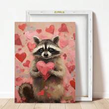 1幅帆布墙画 - 浣熊 | 情人节墙画，粉色情人节装饰，可爱浣熊礼物，俏皮爱心图案，心形绘画可打印模板 | 爱心礼物，艺术印刷品，迷人房间装饰，儿童房装饰 - 婴儿用品_ 带框婴儿房墙画，完美适用于游戏室装饰、婴儿房装饰、育儿室装饰、幼儿园装饰、男孩房装饰、女孩卧室装饰 - 彩色 - 查看 4
