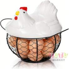 Cesta De Huevos Para El Hogar Y La Cocina, Cesta De Almacenamiento De PláStico Con Tapa, Cesta De Almacenamiento De Hierro Para Verduras, Cesta De Almacenamiento Para Frutas Y Verduras, Cesta De Metal - Blanco - Ver 11