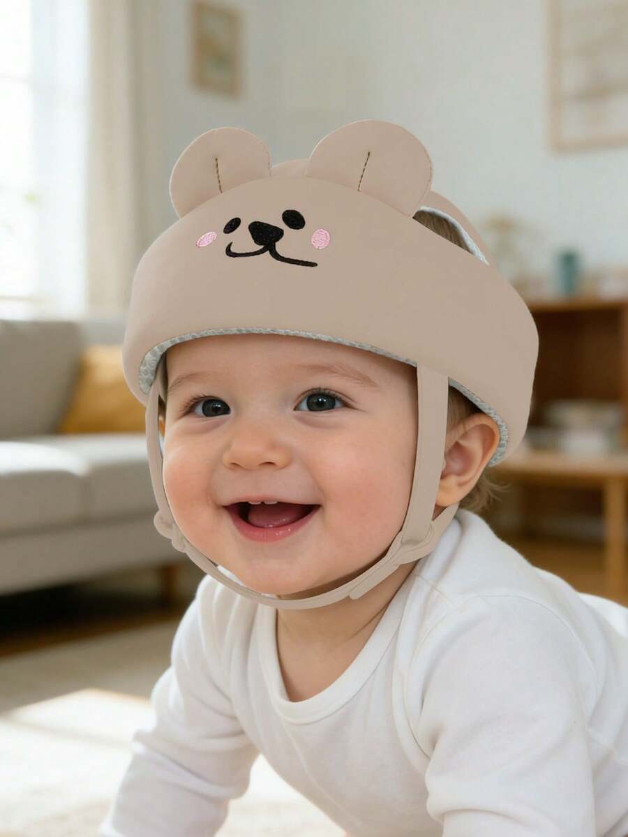 Cute Rabbit Anti-Fall Hat, Baby Anti-Fall Hat, Toddler Walking Safety Helmet, Children's Anti-Collision Head Protection Cap, Toddler Walking Head Protection Anti-Fall Hat, All Season - Brown Crooked-mouth Bear - View 1