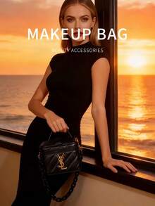 Yves Saint Laurent 黑色方形单肩包，女士圣诞礼物，黑色Logo，休闲日常使用，送给她的礼物