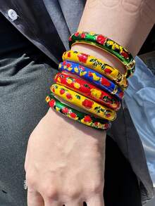 20/15/12/10/7/5/3/1件 随机颜色 几何纹理 复古优雅 奢华宫廷珐琅手镯，彩色涂鸦花卉几何线条手镯 - 彩色 - 查看 3