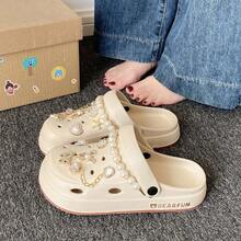 Women's New Versatile Clog Shoes With Pearl Butterfly Decoration, Lightweight Comfortable Indoor Home, Commute, Outdoor Beach, Garden Shoes - Khaki - View 3