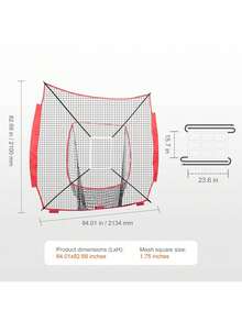 7x7 Ft Baseball Softball Practice Net, Portable Baseball Training Net For Hitting Batting Catching Pitching, Backstop Baseball Equipment Training Aids With Strike Zone - Red - View 7