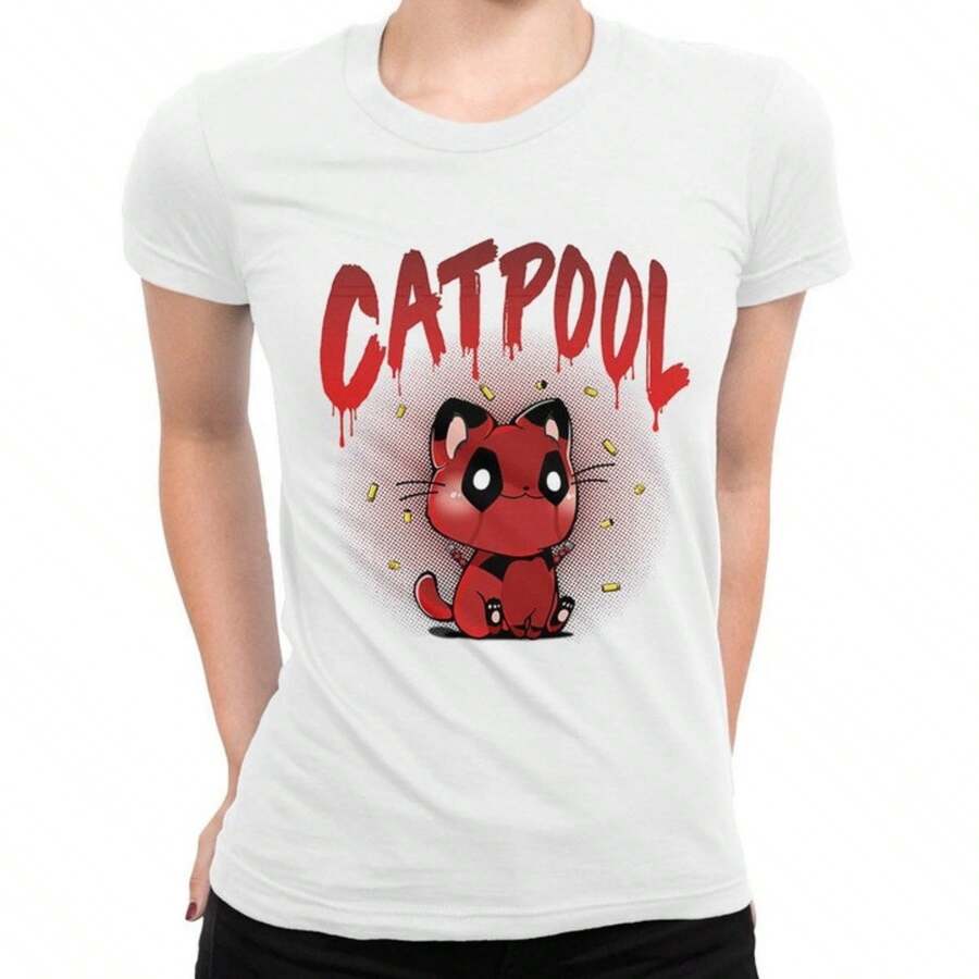 Catpool Deadpool Funny T-Shirt, Men's And Women's Sizes (Met-276) - trắng - Xem 1