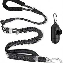 SlowTon Correa para Perros Resistente 1.5m, 4 en 1 Entrenamiento Correas & Cinturn de  de Coche Reflectantes para Perro Grandes Medianos conCmodo Mango Acolchado, Incluye Dispensador - azul - Ver 2