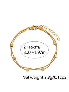 1 pieza Tobillera de mujer de doble capa, estilo de playa de acero inoxidable con diseño cuadrado multicapa, regalo de joyería de moda (sin caja de regalo) - Amarillo Oro - Ver 7