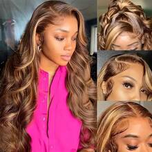 200% Density Pre Cut Body Wave 13x4 Lace Front Wigs And 5*5 Lace Closure Wig Pre-Plucked With Baby Hair Natural Hairline HD Lace Frontal Wig #P4/27 Highlight Body Wave Human Blended Hair Glueless Wig Women's Fashion Wig Suitable For Daily Wear Or Gatherings - SP4/27 - View 2