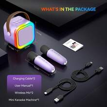 3-In-1 Portable Mini Speaker Set With 2 Wireless Microphones - USB Rechargeable, Wireless Speaker For Birthday Parties And Family Entertainment, Colorful LED Light, Suitable For Birthday Parties, Family Gatherings, Christmas Gifts, New Year'S Gifts, Lilac - Lilac Purple - View 9