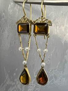 1 Pair Of Vintage Pearl Water Drop Alloy Women's Earrings, Suitable For Women's Daily Leisure Party Travel Jewelry Accessories - Nhiều màu - Xem 4