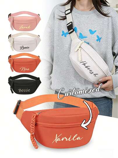 1pc Customizable Name Women's Casual Solid Color Crossbody Bag, Lightweight & Fashion, Unisex, Adjustable Strap Design, Minimalist Crossbody Bag, Small Casual Crossbody Bag, Cute Student Crossbody Bag