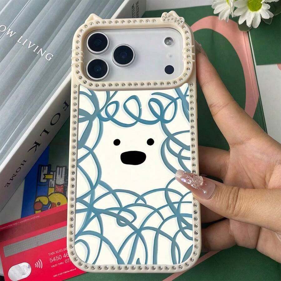 3-in-1 猫耳ダイヤモンドフォンケース、柔らかいらかく落下防止TPU、かわいいデザイン、 17、16、15、14、13 Plus、Pro、Max、Airと互換性があります。 QINGいラインのカートゥーンプリント、2-in-1の創造的ななデザイン、スタイリッシュで魅力的な。 お友達、恋人、または自分自身を分けるへのクリスマスプレゼント。 - ピンク - チェックする 1