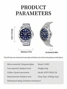 Đồng hồ thể thao nam Casio MTP-VD01D-1BV / MTP-VD01D-2BV bằng thép không gỉ, mặt số đen, kiểu dáng casual. Dây đeo bằng thép không gỉ kết hợp với mặt số analog chạy bằng pin thạch anh, phù hợp để đeo hàng ngày, cũng có thể dùng làm quà tặng trang trí, quà năm mới, quà Giáng sinh, v.v. - Màu xanh lam - Xem 6