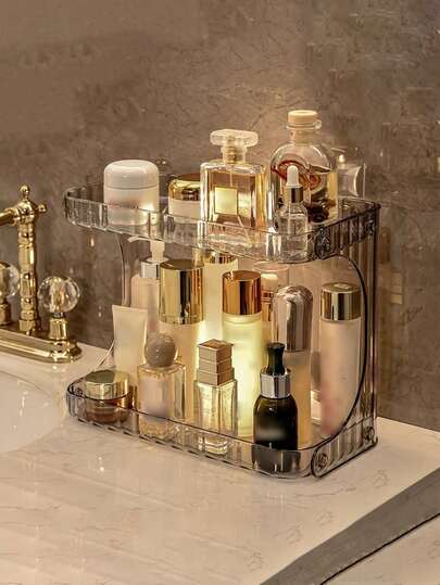 1pc Double Layer Makeup Organizer, Beauty Care Assistant, Skincare Products Storage Box, Shower Gel Storage Box, Sunscreen Storage Box, Vanity Tray, Bathroom Storage & Organization, Bottle Holder, Mother's Day Gift, Home Decor, Back To School Supplies , Makeup Room Decor,Makeup Bag,Travel Essential