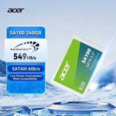 Acer The SA100 SSD Is A 2.5-Inch SATA Solid-State Drive With Low Power Consumption, No Mechanical Parts, Quiet Operation, And Shock Resistance, Providing An Ideal Storage Solution For Laptops And Mini PCs.