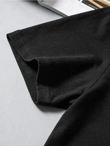 1pc Mens Clothes Paris Lines Print Black TShirt, Unisex Casual Crew Neck Tshirt, Plus Size Men's Clothing 5XL, Lightweight 180gsm Knit Fabric, Machine Washable, For Spring/Summer/Fall, Valentine's Day, Thanksgiving, Christmas - 黑色 - 查看 4