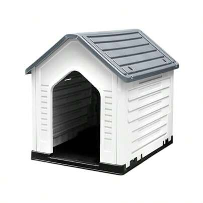 RED VELVET Casa Perro Casetas de Plástico Exteriores Resistente al Agua y Clima Fácil de Montar Jardín Patio y Exterior Gris Chica