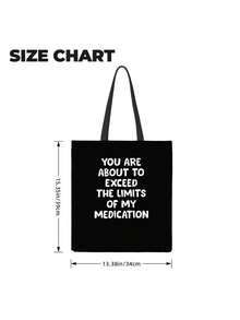 1 Pcs Plus Size Women'S Tank Top With A Fashionable Letter Print Reusable Printed Shopping Bag, Multi-Functional Printed Tote Bag, Casual Style, Unlined, Hand Washable Or Dry Cleanable, Ideal Gift For Friends Or Birthdays. - Black - View 5