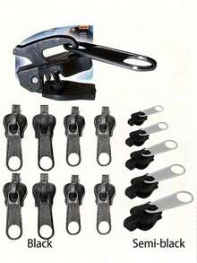 12件/6件通用拉链拉片替换套装，可互换拉链拉片，多功能设计，多种尺寸，快速维修衣物和行李箱，易于安装的拉链维修配件，黑色 - 彩色 - 查看 6