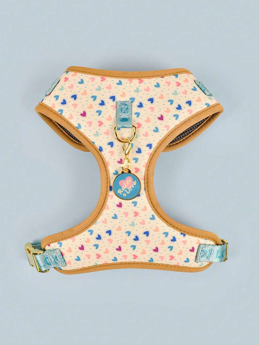 Luxury Design Pet Harness & ID Tag Set, High-Quality Metal Fittings, Fashion Printed, Suitable For Small, Medium And Large Puppies, Ideal Valentine's Day And New Year Gift