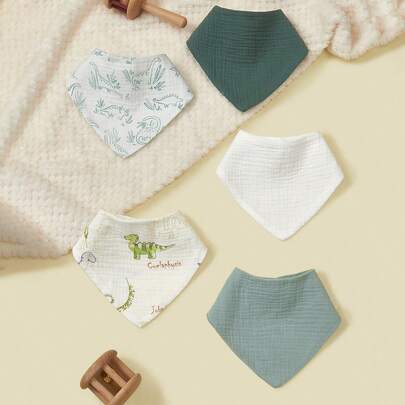 5pcs/Set Baby Bibs, Soft Cotton Muslin Drool Bibs, Floral & Animal Patterns For Boys & Girls