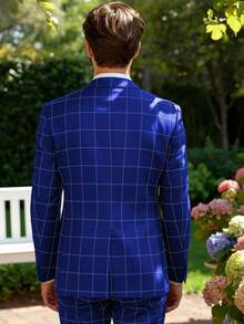 Men's Stripe 3 Piece Suit Set Slim Fit One Button Tuxedo Jacket Vest Pants For Wedding Prom Business & Formal Events - Royal Blue - View 4