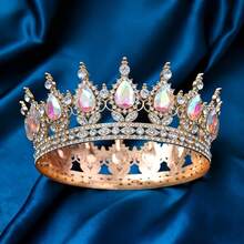 Această coroană luxoasă de prințesă este împodobită cu pietre strălucitoare, fiind alegerea perfectă pentru mirese. Designul este rafinat, strălucitor și elegant. Această coroană rotundă este un accesoriu de păr sofisticat pentru doamne, foarte potrivit pentru ocazii speciale. - Multicolor - Vizualizare 4