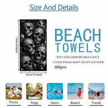 1条骷髅印花灰色沙滩巾，超柔软超细纤维特大号沙滩毯，高吸水性浴巾，适合旅行、游泳池、潜水、冲浪、瑜伽、露营，多种尺寸可选，沙滩用品，适用于海滩、泳池、旅行、露营、瑜伽、浴室装饰 - 彩色 - 查看 14