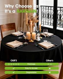 Plastic Table Cloth Disposable 4/8 Pack, 84'' Round Table Cloths, Party, Picnic, Wedding, Decorative Tablecloths, Round, White Plastic Cover, Leakproof & Sturdy, White - màu đen - Xem 7