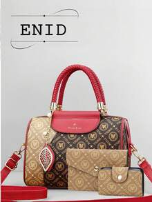 Fashionable Women's Handbag With Printed Boston Pillow Design, Large Capacity Shoulder Bag For Commuting - Rose Gold - View 12