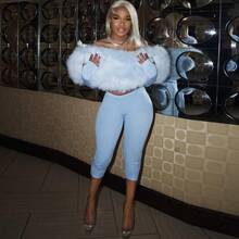 Women's Street Party Fashion Creative Street  Plush Stitching Tight Navel Jumpsuit - Màu xanh lam - Xem 4