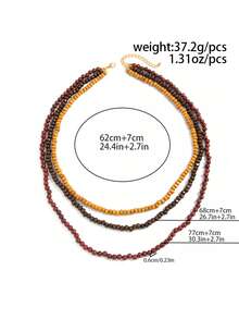 1 pieza Collar de cadena de cuentas de madera de estilo bohemio de varias capas, elegante y de moda para uso diario, casual, fiesta, boda, vacaciones, encanto versátil, regalo de joyería falsa para mujeres - collar - Ver 5