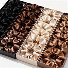 28pcs Satin Hair Scrunchies Set - Neutral Mocha Color Hair Ties | Black, Mocha Brown, Beige And Earth Tone Colors | Multipurpose Hair Accessories For Women ,Ponytail Holders ,Hair Elastics ,Hair Rope Elastic Band - Multicolor - View 2