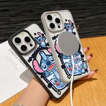 This Disney Stitch Character Phone Case Features A Cute And Playful  Design, A Simple And Stylish Look, A Smooth Feel, And Strong Magnetic Adhesion. It Includes Camera Protection And Is Suitable For Girls. Compatible With IPhone17/16/15/14/13/...12 Mini Pro Max Pro Plus XRXS, As Well As SamsungGalaxy S20, S21, S22, S23, And S24 Series. It's The Perfect Gift For Friends And Family. Stylish Phone Case With Fun  Design, , Lightweight, And Durable. - 藍色 - 查看 5