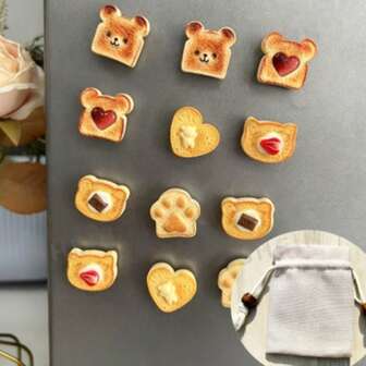 逼真迷你焦糖吐司和心形小熊树脂摆件，微缩场景装饰品，适用于桌面摆设、工艺品制作和家居装饰