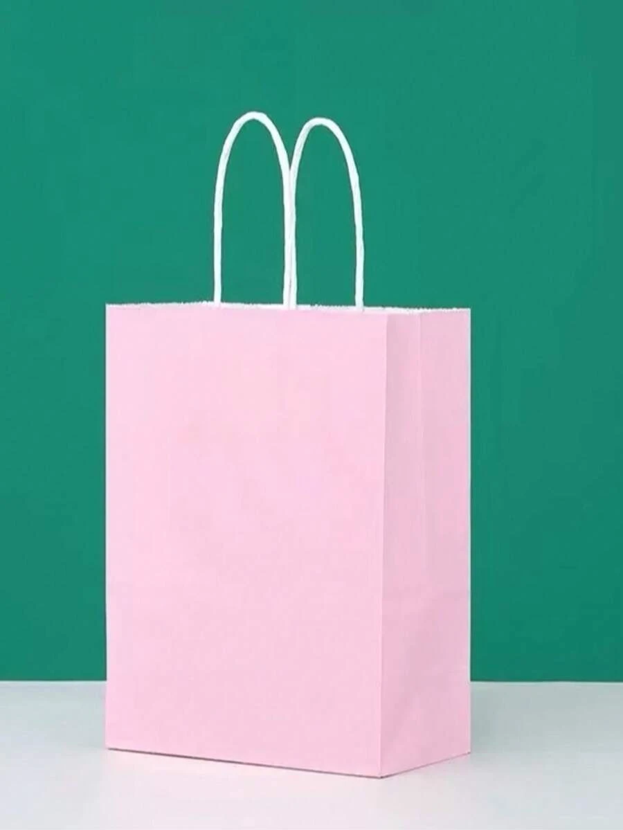 10个礼品袋，粉色手提袋，白色纸袋，材质：布料，适用于礼品包装、节日用品、生日礼物等。 - 彩色 - 查看 1