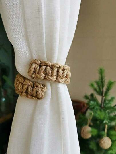 2pcs/4pcs Handmade Cotton Rope Curtain Tie Backs, Multipurpose Curtain Holdbacks, Living Room Curtain Fasteners