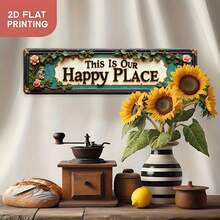 1pc 2D Vintage "This Is Our Happy Place" Metal Wall Decor - Green & Rose Accents - Sturdy Farmhouse Style Iron - Pre-Drilled Easy Hanging - Perfect Housewarming Gift, For Home, Office, Porch - 9.91x39.88cm - No Wiring Needed, Floral Design, Solid Construction, Motto Plaque, Home Decor, 2D Flat - Multicolor - View 5