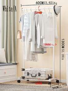 1 pieza Perchero independiente, barra simple/doble, secadora de interior para balcón, perchero móvil para ropa para el hogar, dormitorio, lavandería - Blanco - Ver 7