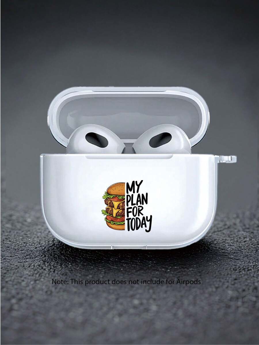 The Ins Style With Creative Hamburger Plan Pattern Apple Wireless Bluetooth Earphone Protective Cover Is Suitable For Airpods Pro 3/Pro/Pro2/Pro3 /1/2/3/ 4 Transparent TPU Material Soft Shell Earphone Cover