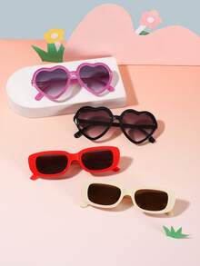 1 set de 4 piezas de gafas con marco rectangular de policarbonato clásico con forma de corazón brillante para niños y niñas de 5 a 9 años, para uso al aire libre, con estuche - Multicolor - Ver 11