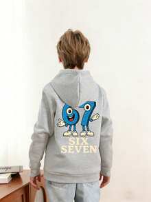 青少年男孩“意大利脑腐烂趣味数字67”图案套头卫衣，保暖舒适，内衬保暖层，适合秋冬季节穿着，适合活泼男孩日常穿着、街头服饰和校园装扮。 - 灰色 - 查看 2