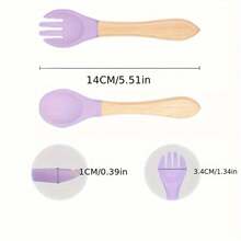 Customized Text Logo Fork & Spoon Set, Silicone Utensils With Wooden Handles, Personalized Name Engraved, Vibrant Colors Suitable For Young People, Durable Cutlery - Multicolor - View 11