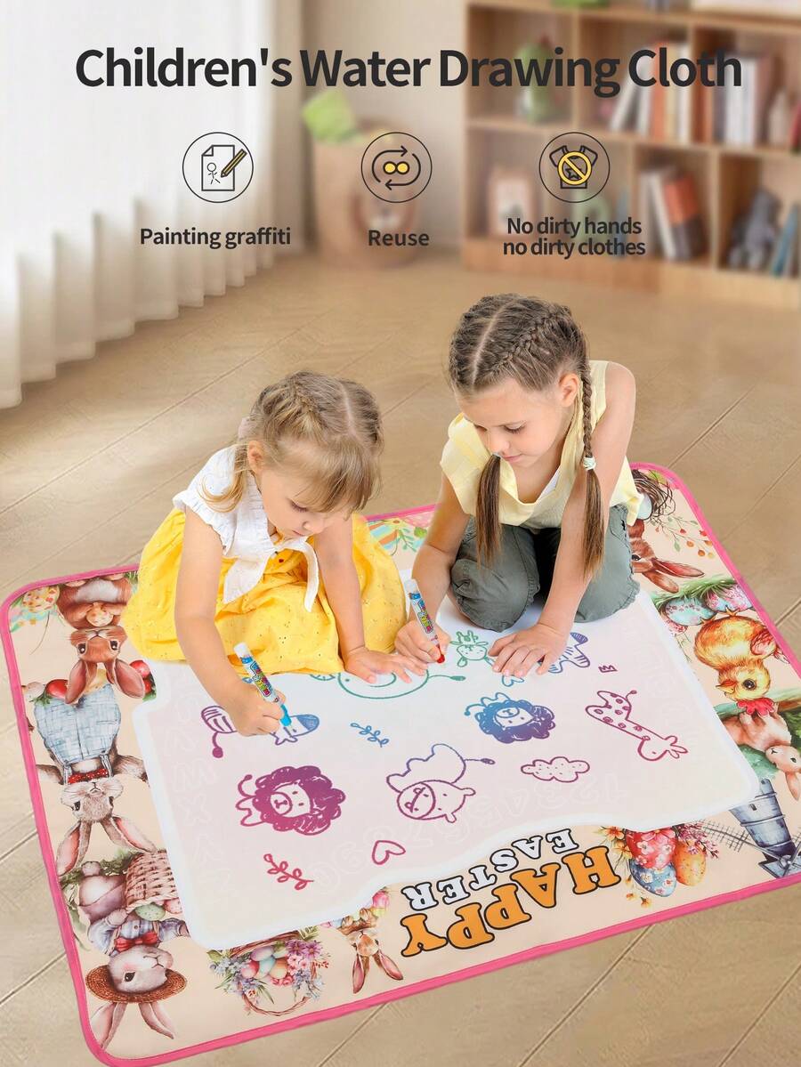 Alfombra mágica de dibujo con agua de huevos de Pascua y conejitos, juguete de desarrollo artístico y de conciencia temprana, alfombra de garabatos extra grande, revelado con agua reutilizable, juguete de iluminación artística para niños, regalo de carnaval para niños y niñas, Día del Niño - Multicolor - Ver 1