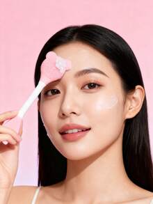 Silicone Two-Head Cleaning Facial Sheet Brush, 1pc Small Bear-Shaped Massage Face Cleaning Brush DIY Mud Film Apply Makeup Tool - Baby Pink - View 5