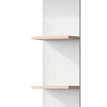 Desk/Work Table With Storage – White With Contrasting Slatted Wooden Top, Lower Cabinet With Doors And Open Upper Shelf, Office Design, 123.5 X 45 X 168.5 Cm