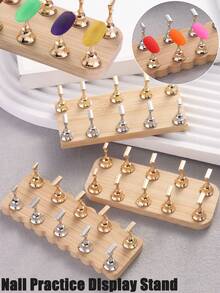 3款木质磁性假指甲展示架，美甲沙龙DIY美甲练习工具，金银色展示架 - 彩色 - 查看 1