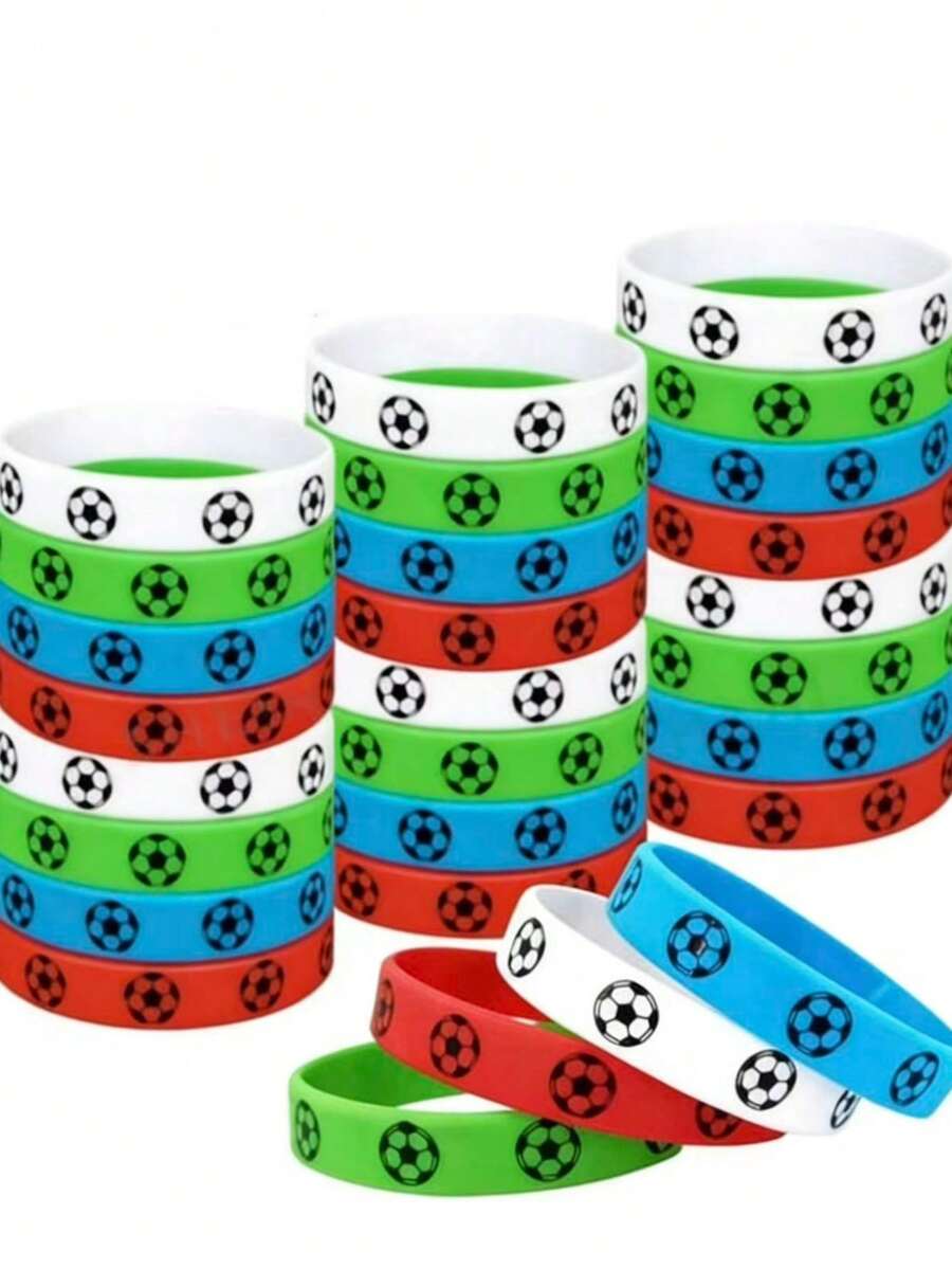 5/10pcs Football Themed Commemorative Sports Rubber Wristbands, World Cup Team Group Football Silicone Bracelets, Birthday Gift - Multicolor - View 1